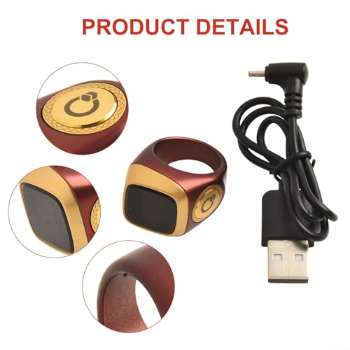 IQ-ibla Smart Zikr Ring Prayer Ring Smart Counter Smart Ring Waterproof Prayer Time Vibration Display Digital Azan Alarm Clock for Most People(20mm Curry Color)