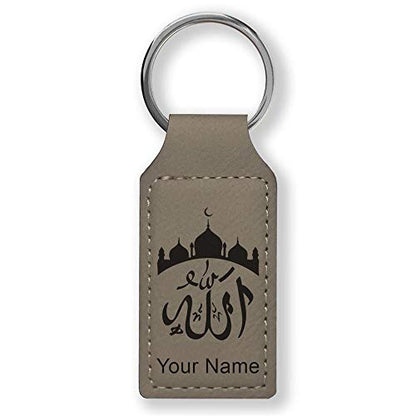 LaserGram Rectangle Keychain, Allah 2, Personalized Engraving Included (Gray) - color: Gray