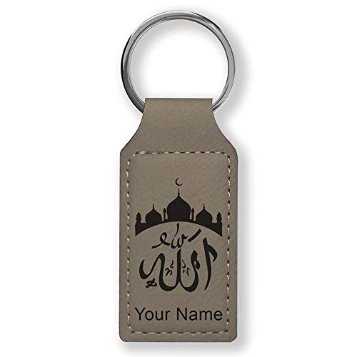 LaserGram Rectangle Keychain, Allah 2, Personalized Engraving Included (Gray) - color: Gray