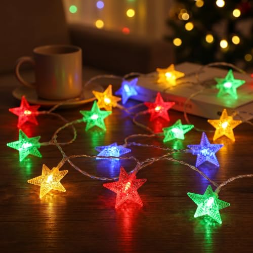 ITICdecor 별 스트링 조명 4.6m(15피트) 30 LED 요정 크리스마스 조명 배터리 작동 실내 실외 반짝임 조명 침실 장식 파티 웨딩 크리스마스 트리용 (멀티컬러) - color: 멀티컬러., size: Star