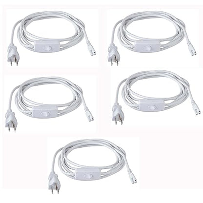 5 Pack 10FT Extension Power Cord for T5 T8 Tube Ceiling Lights | On/Off Switch, 3 Prong US Plug Hardwired Female End, Linkable Connecting Wire for Garage Warehouse Shop Lighting