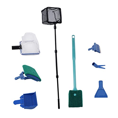 VICASKY Fish Tank Kit Aquarium Glass Tank Tools with Gravel Rake Scraper Plant Fork Sponge Brush and Net Aquatic Maintenance Green