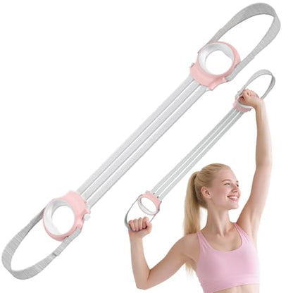 Figure 8 Fitness Resistance Bands with Handles, 20-60lb Adjustable Elastic Excercise Band, Non-Slip Fabric Silicone Bands for Strength Stretch Flexibility Training Arms Back Shoulder Chest Legs - color: Pink