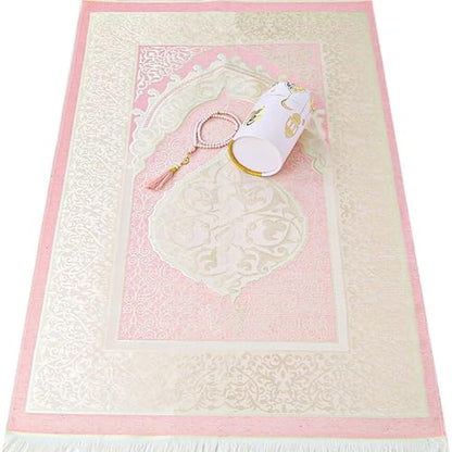 VHD Muslim Prayer Rug Set, Janamaz Salah Set, Islamic Tasbih Mat Set (Pink) - color: Pink
