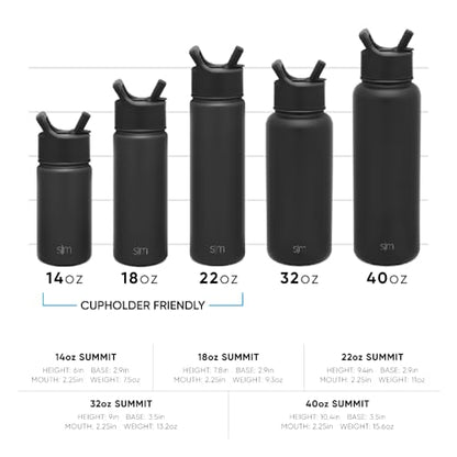 Simple Modern Insulated Water Bottle with Straw | 18oz | Black | Summit Stainless Steel Water Bottles, Metal Cup | Leak Proof for School, Gym, Travel, Sports | Midnight Black - color: - Midnight Black, style: 18oz