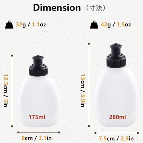 JEELAD Soft Folding Water Bottles TPU Collapsible Flask Hydration Pack Vest Ideal for Running Hiking Cycling Outdoor - color: 02 White - 175ml(5.9oz) - 2 Pcs