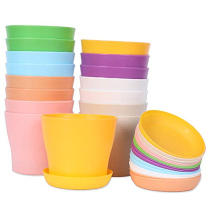 JERIA 16-Pack 4" Plastic Flower Plant Pots Thickened Seedlings Nursery Pots, Colorful Flower Plant Container Seed Starting Pots with Pallet (8 Colors) - color: Multicolor