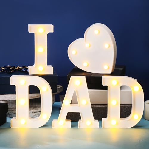 Aurelema 5 Pcs Fathers Day Decorations Love You Dad LED Letter Light Sign Battery Powered Father's Day Centerpieces for Dad from Daughter Son for Home Party - size: 8.27 inches, style: Father's Day