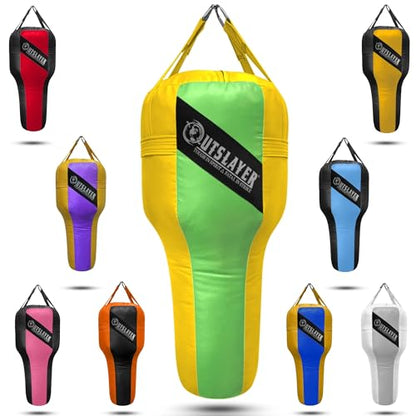 Outslayer Angle Uppercut Heavy Punching Bag for Boxing & MMA - Customizable Colors, Optional D-Ring, Unfilled/Soft Filled Choices - Made in USA - color: Light Green/Yellow, style: FIlled WITH Bottom D-Ring
