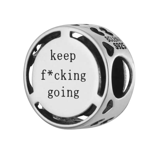 Inspirational Words Symbols 925 Sterling Silver Charm Bead For Pandora & Similar Charm Bracelets or Necklaces - color: Keep Fucking Going