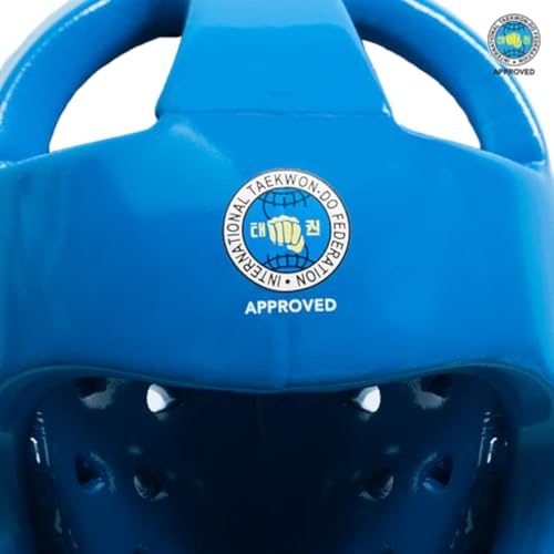 Daedo ITF Approved Taekwondo Head Guard – Red or Blue Sparring Helmet – Lightweight Foam Headgear Coated with Plastic Paint - color: Blue, size: Large