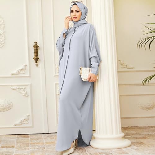 FYMNSI Abayas for Women Muslim Dress Modest Maxi Robe Abaya Kaftan Dresses Eid Prayer Clothes Arabian Islamic Dubai Outfit - color: Grey