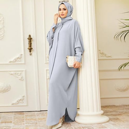 FYMNSI Abayas for Women Muslim Dress Modest Maxi Robe Abaya Kaftan Dresses Eid Prayer Clothes Arabian Islamic Dubai Outfit - color: Grey