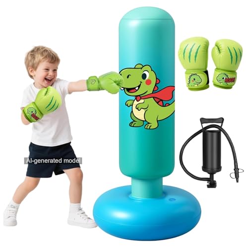 Inflatable Punching Bag for Kids: Qoosea 48 Inches Kids Bop Bag Boxing Gloves & Air Pump Dinosaur Toy Gift for Toddler & Kid Ages 3-8,Freestanding Punching Bag Easy to Inflate,Boxing Bag - color: Light Blue