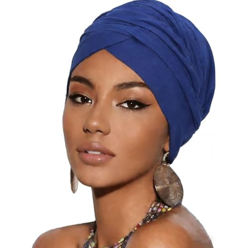 Turban Head Wrap Scarf,African Women' Soft Long Scarf Shawl Hair Bohemian Headwrap Stretch Headband Tie - color: Royal Blue