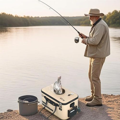 Foldable Fishing Bucket - Live Fish Container, Portable Fishing Bucket with Aeration Hole, Fish Transport Boxes for Outdoor Travel Hiking, Live Fish Container Box for Adult Outdoor Fishing - size: B