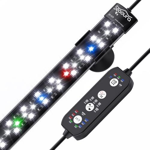 SEAOURA 24/7 Submersible LED Aquarium Light for Plants Fish Tank, 27 Inch | IP 68 Waterproof Full Spectrum Led Aquarium Plant Light with Timer for 28-54 In Tank, 10 Dimmer, 8 Colors, Auto On/Off - size: 26.8 Inch length