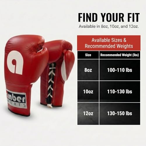 Amber Fight Gear Professional Leather Fight Gloves – Competition Ready Boxing & Kickboxing Gloves – Padded Multi-Layered Foam – Pre-Curved Safety Design – Sizes 8oz, 10oz, 12oz – Red & Blue - color: Red, size: 8 oz