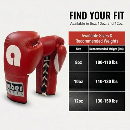 Amber Fight Gear Professional Leather Fight Gloves – Competition Ready Boxing & Kickboxing Gloves – Padded Multi-Layered Foam – Pre-Curved Safety Design – Sizes 8oz, 10oz, 12oz – Red & Blue - color: Red, size: 8 oz