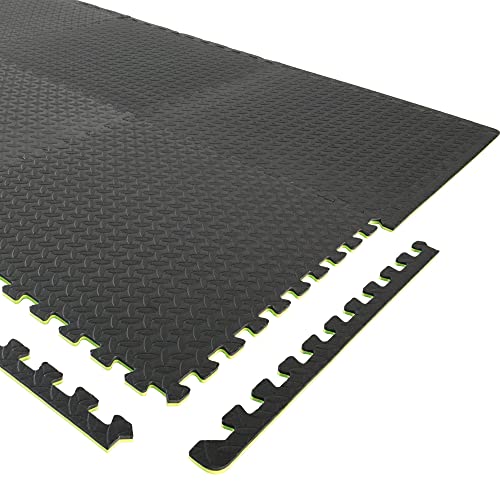 Body Sport Interlocking Floor Puzzle Mat, 6 Tiles, 24 x 24 in. Each, 1/2-in. Thick Foam - Home Fitness & Gym Exercise Equipment (Black)