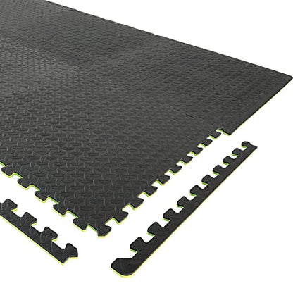 Body Sport Interlocking Floor Puzzle Mat, 6 Tiles, 24 x 24 in. Each, 1/2-in. Thick Foam - Home Fitness & Gym Exercise Equipment (Black)