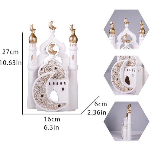 Ramadan Eid Home Decorations for Home 2025 Gold and White Mosque Tower Islamic Eid Mubarak decore - size: 6.3*2.36*10.63in