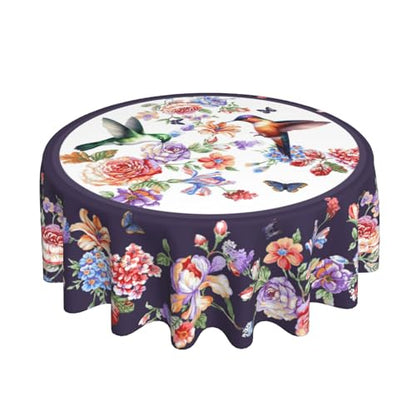 Hummingbird Tablecloth Spring Summer Round Table Cover Washable Table Cloth for Home Kitchen Party Picnic 60 Inch - color: Hummingbird