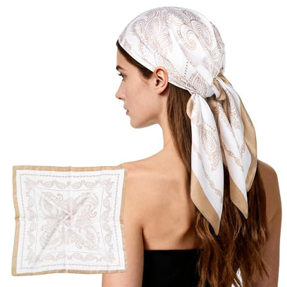 27" Head Scarf Like Satin Silk for Women,Hair Scarves Bandana,Headband Silk Feeling for Hair Wrap - color: White Gold
