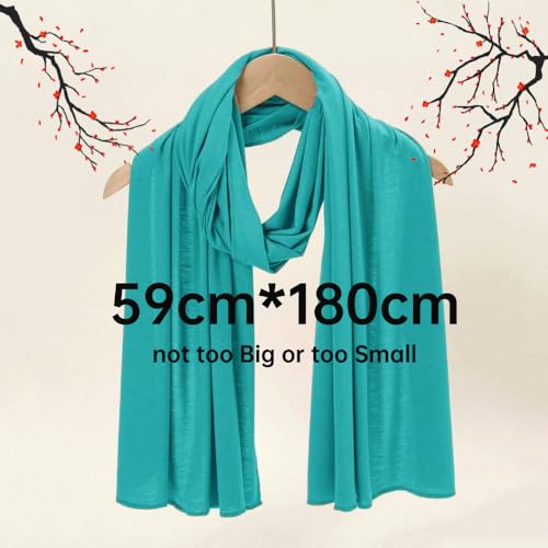Muslin Hijab Scarf for Women Long Headscarves Solid Head Wraps Soft Pashminas Shawls - color: Cyan Muslim Hijab Scarf