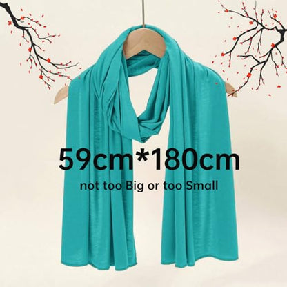 Muslin Hijab Scarf for Women Long Headscarves Solid Head Wraps Soft Pashminas Shawls - color: Cyan Muslim Hijab Scarf