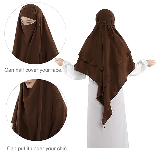 Khalat Muslim Prayer Hijab - 2 Layers Soft Breathable Islamic Dubai Women's Instant Long Hijab - color: Coffee