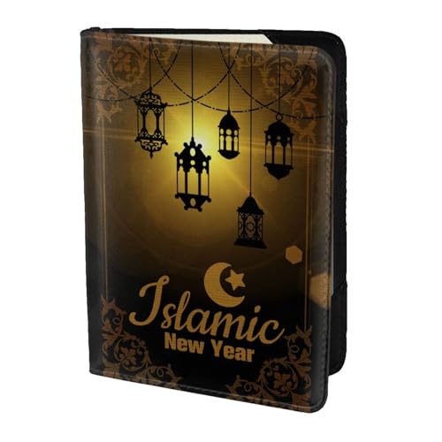 Islamic New Year Celebration Lunar Hijri Muslims 5.5in Cowhide Passport Holder, Genuine Leather Travel Document Organizer, Durable Passport Case for Travel & Business