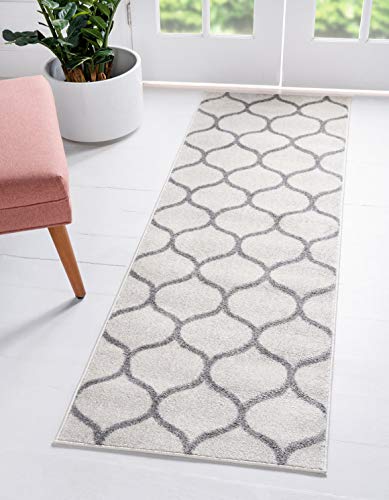 Unique Loom Trellis Frieze Collection Area Rug - Rounded (2' x 8' 8" Runner, Ivory/ Gray) - color: Ivory/Gray, size: 2' x 8'8" (Runner)
