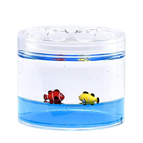 5 Piece Acrylic Liquid 3D Floating Motion Bathroom Vanity Accessory Set Ocean Cartoon Animal Theme Nimo Fish Toothbrush Holder, Tumbler, Soap Dispenser, Soap Dish, Toiletbrush Holder Set - size: 5-piece, style: Fish