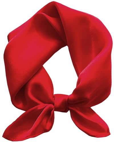 Saiusloa Solid Color Neck Scarf For Women Square Satin Head Scarves headband Bandanas 23.6× 23.6 inches - color: 3-red