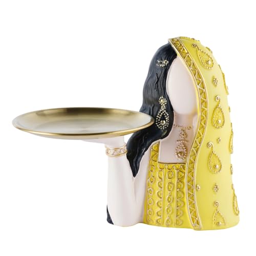 Ramadan Tray Eid Table Decorations Resin Women Figurines Home Decor Candy Dishes Decorative Key Tray Tabletop Decor for Ramadan Ornaments and Persian New Year Decorations, Yellow - color: Tray-yellow
