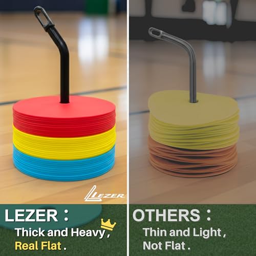 LEZER 6 Inch 8 Inch Flat Cones, Spot Markers, Soccer Cones, Field Court Markers, Sit Spots, Flat Discs, Soccer Training Equipment, Agility Practice, Football, Made in Taiwan - style: 8 inch with 36 pcs