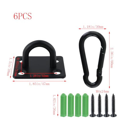 Dnyta 6Pcs Stainless Steel Ceiling Hook Pad Eye Plate Wall Mount Ring Hooks Hanging kit, Heavy Duty Marine Hardware Hook with Snap Hooks and Screws for Swing Hanging, Wall/Ceiling Mount(Medium, Black) - color: Black With Buckle, Square-shaped, size: Mediu