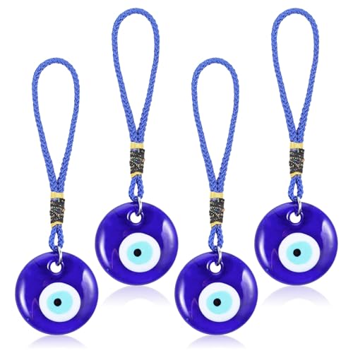 Nogeqi 4PCS Evil Eye Pendant Hanging Charms for Good Luck Protection, Blue Evil Eye Car Charm Decor Car Accessories with Ropes for Window Door Wall Home and Office Decoration