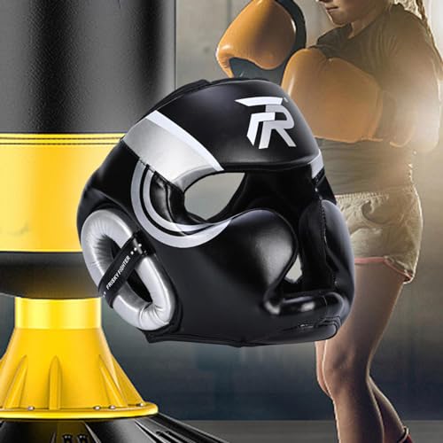 Boxing Headgear Face Cover Forehead and Ear Protection Full Face Protection for Sparring Karate Taekwondo Training Men Women - color: Argent M