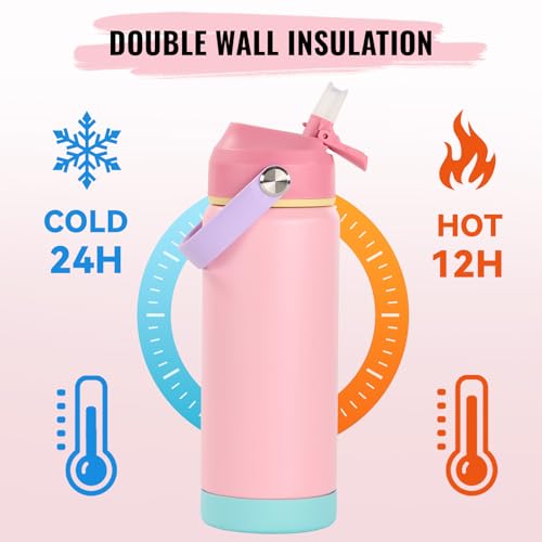 Fijinhom 18oz Insulated Stainless Steel Water Bottle, Wide Mouth Double Wall Vacuum, Silicone Straw, Sweat & Leak Proof, BPA Free Insulated Water Flask for Travel, Keep Cold 24h Hot 12h, Cherry - color: Cherry, size: 18 Ounces