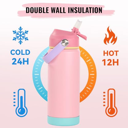Fijinhom 18oz Insulated Stainless Steel Water Bottle, Wide Mouth Double Wall Vacuum, Silicone Straw, Sweat & Leak Proof, BPA Free Insulated Water Flask for Travel, Keep Cold 24h Hot 12h, Cherry - color: Cherry, size: 18 Ounces