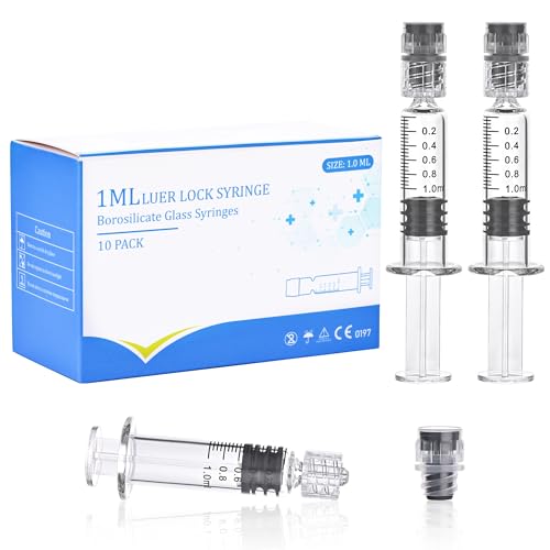 10 Pack 1ml Luer Lock Glass Syringe, Borosilicate Syringes for Liquids, Glue, Oils, Ink, Lab and Crafts Tools without Needle