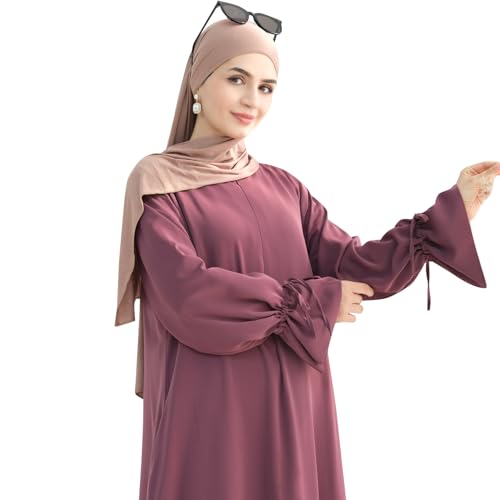 khalat Women's Muslim Kaftan Abaya Dress Eid Prayer Dress for Women Islamic Daily Dress Smooth Flowy Muslim Women Clothes - color: Purple, size: Large