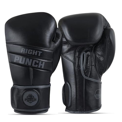 Premium Boxing Gloves, Cowhide Leather, for Professional Training and Sparring MMA Kickboxing Gloves - color: Black, size: 14 oz