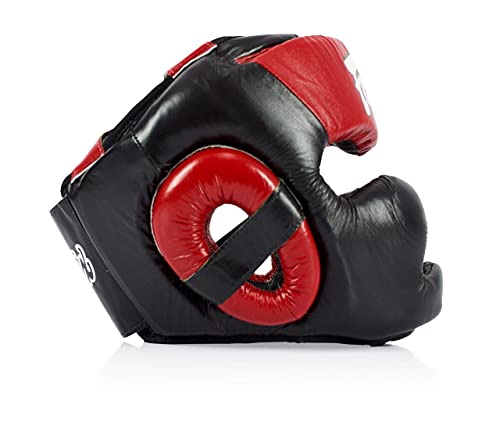 Fairtex Muay Thai & Boxing Headgear | Protective Sparring Head Guard with Adjustable Straps, Multi-Layer Padding, Enhanced Vision & Coverage - color: HG13 Black/Red Lace-up, size: Medium