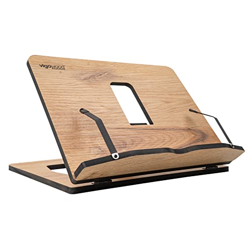 Vigo Wood Book Stand, Book Holder, Reading Stand, Cookbook Holder, Recipe Book Stand, Wooden Book Stands for Reading, Cookbook Stand for Kitchen, Book Holder for Reading in Bed (Oak) - color: Oak