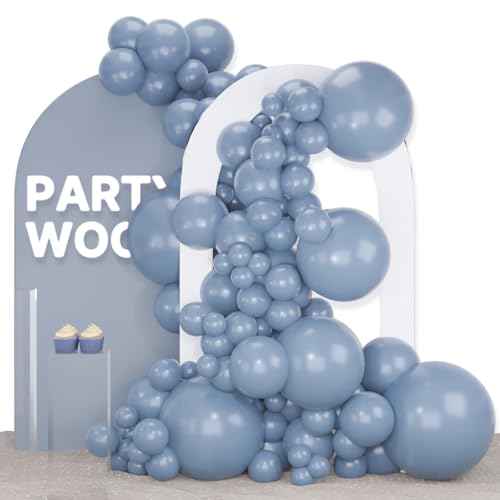 PartyWoo 더스티 블루 풍선 140피스 다양한 사이즈 팩 45.7cm(18인치), 30.5cm(12인치), 25.4cm(10인치), 12.7cm(5인치), 슬레이트 블루 보헤미안 뉴트럴 풍선 아치 키트, 베이비 샤워, 졸업 고양이 토네이도, 생일 파티 장식, 블루-F55 - color: 블루-f55