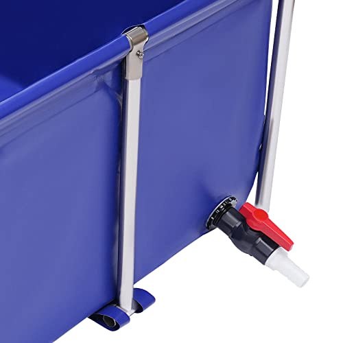Canvas Fish Pond, Modern Blue Aquarium Fish Water Tank Cuboid Ornamental Swimming Pool Koi Breeding Pond with Drain Valve, Foldable Water Storage Pond Temporary Holding Viewing Canvas Fish Pond