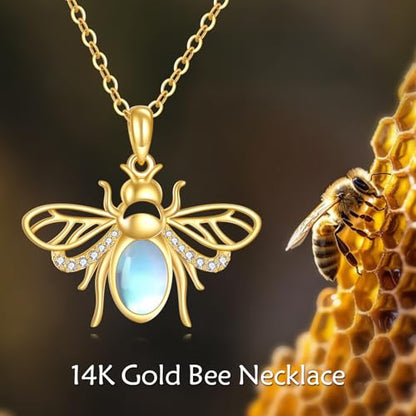 KECHO Gold Bee Necklace Gifts for Mom Women 14k Yellow Gold Honeycomb Honey Bee Pendant Necklaces Love Heart Jewelry Gifts for Women Her Wife - style: bee05